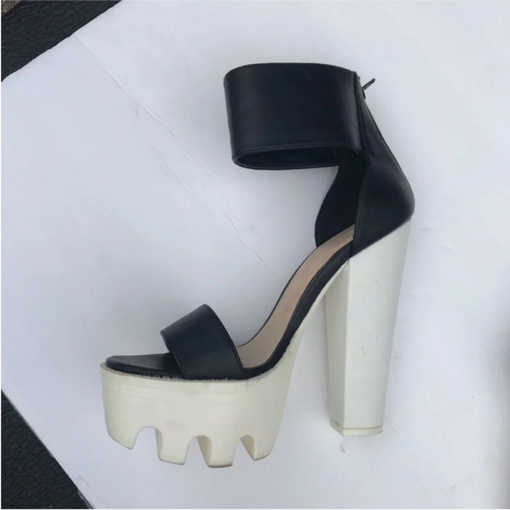 90s Black and White Platform Sandals with Lug Sole— vintage 90s